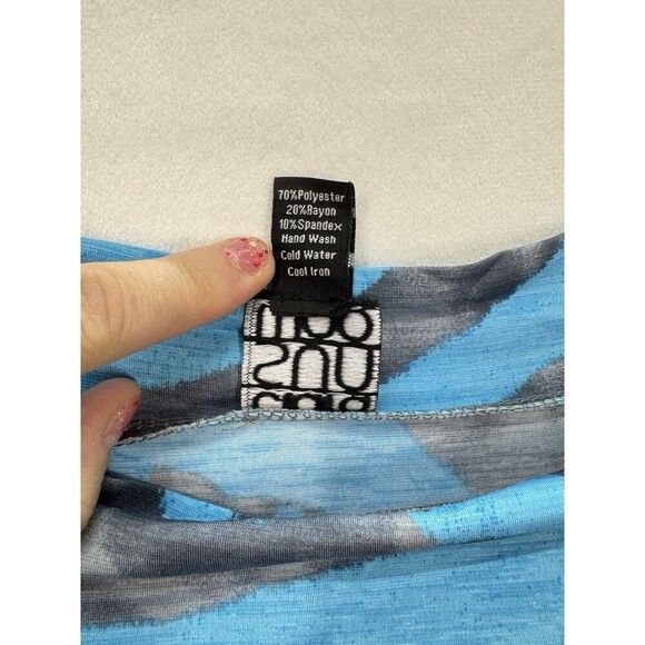 Clara Sun Woo Cold Shoulder Top Womens Small Blue Gray 3/4 Sleeve Stretch Tunic - Picture 5 of 8